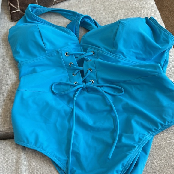 SHAPELLX Women's Slimming Swimwear Push Up V Neck Tummy Control Swim Suits Blue - Picture 8 of 9